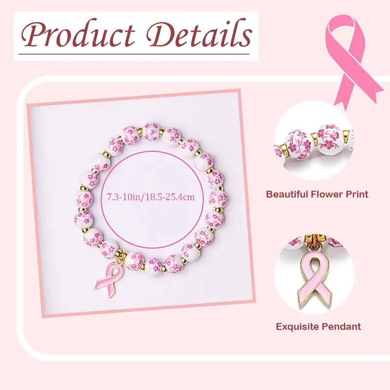 Pink Ribbon & Floral Bracelet | Støtt brystkreft