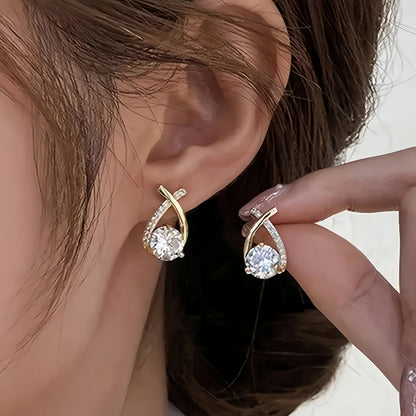 Gold cross zirconia earing | Støtt brystkreft