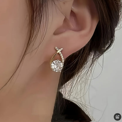 Gold cross zirconia earing | Støtt brystkreft