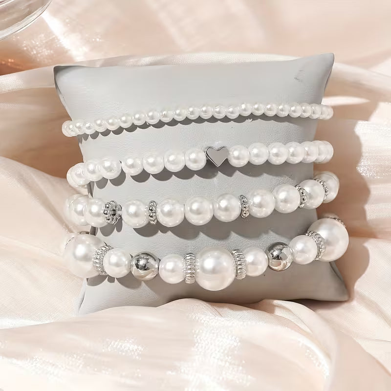 White Pearl Bracelet Set | Støtt brystkreft