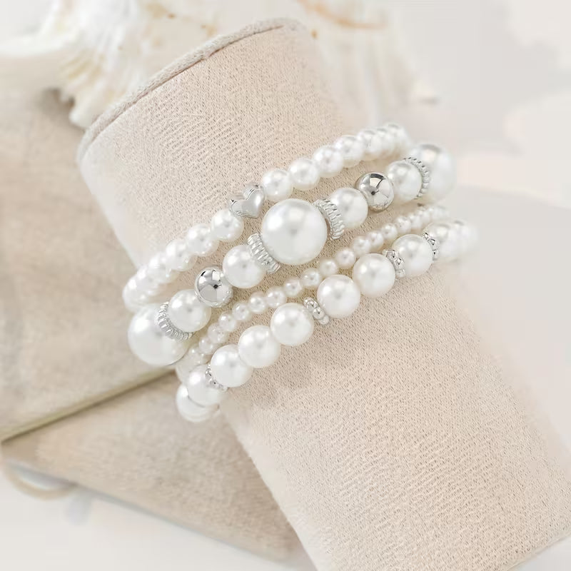 White Pearl Bracelet Set | Støtt brystkreft
