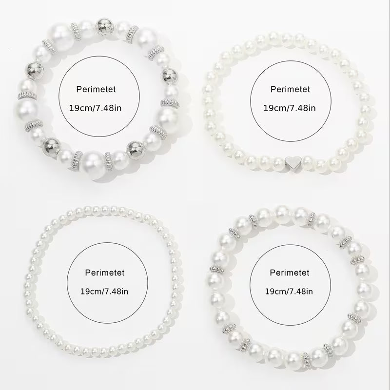 White Pearl Bracelet Set | Støtt brystkreft