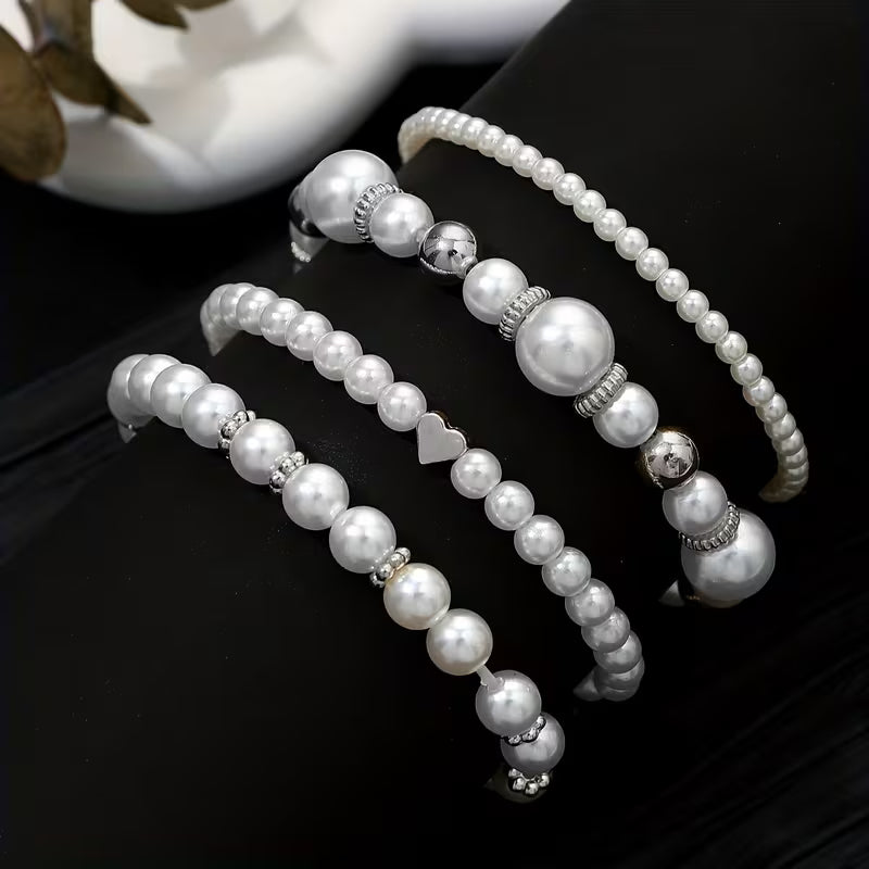 White Pearl Bracelet Set | Støtt brystkreft