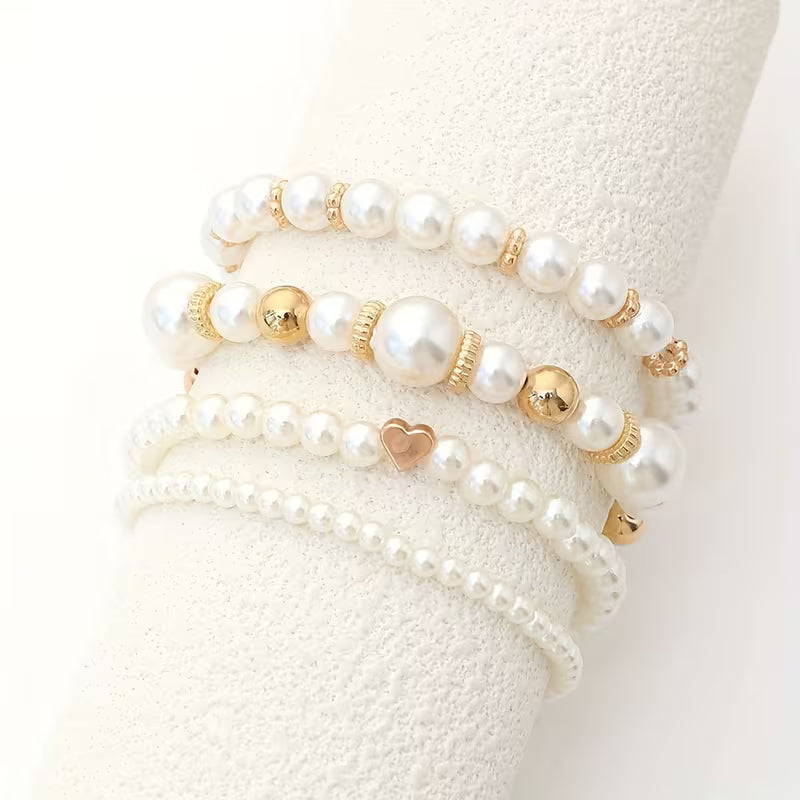 White Pearl Bracelet Set | Støtt brystkreft