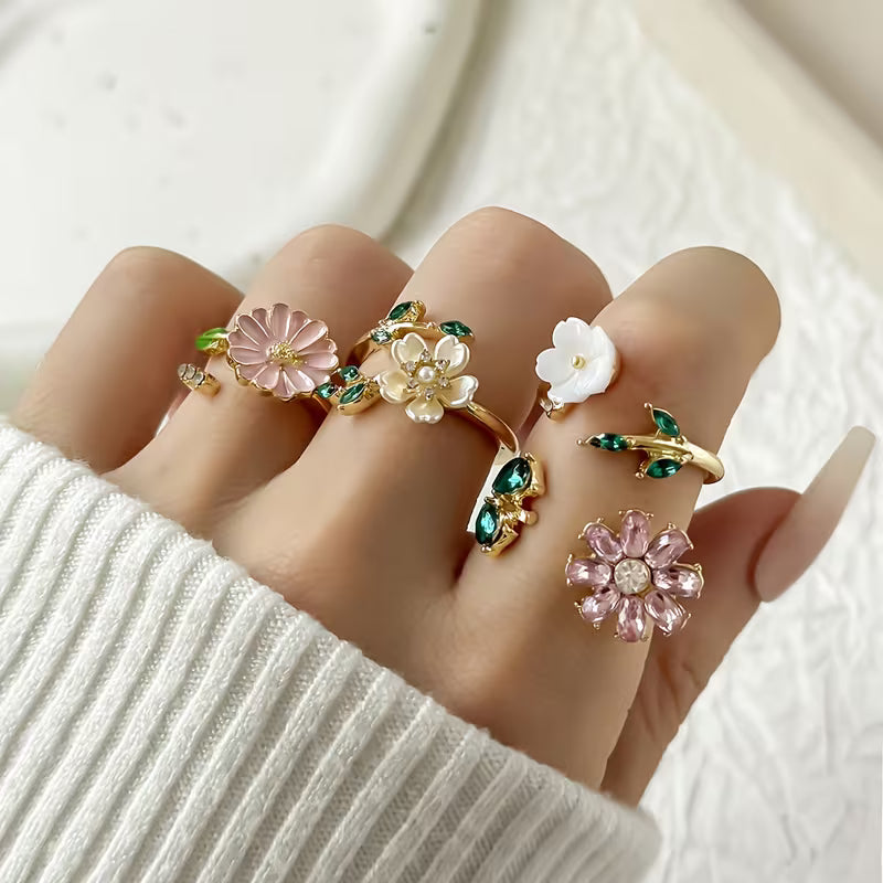 Shiny Floral Ring Set | Støtt brystkreft