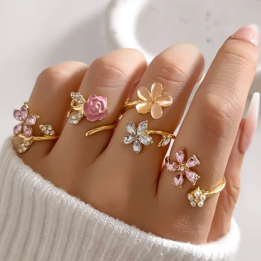 Shiny Floral Ring Set | Støtt brystkreft