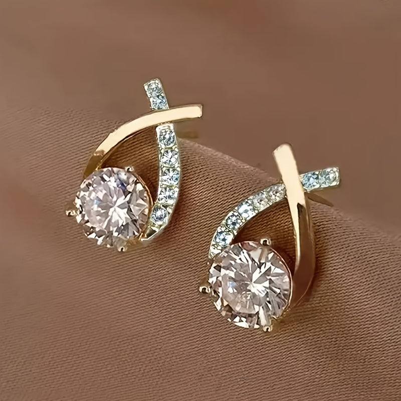 Gold cross zirconia earing | Støtt brystkreft