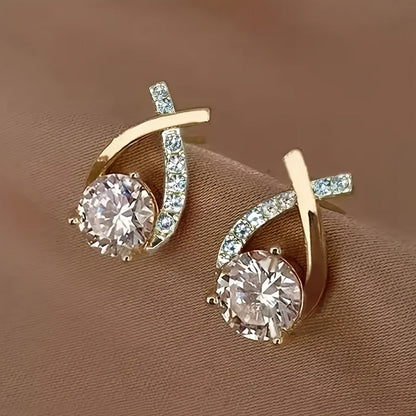 Gold cross zirconia earing | Støtt brystkreft